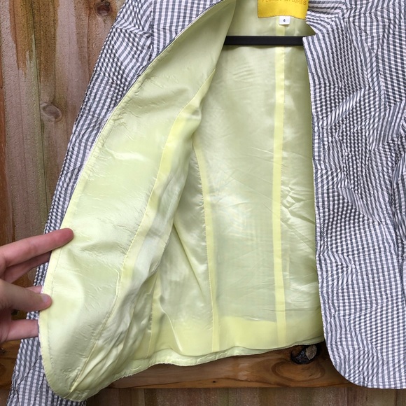 Flores & Flores Striped Seersucker Jacket and Silk Camisole Size 4 Yellow Gray - Picture 14 of 15